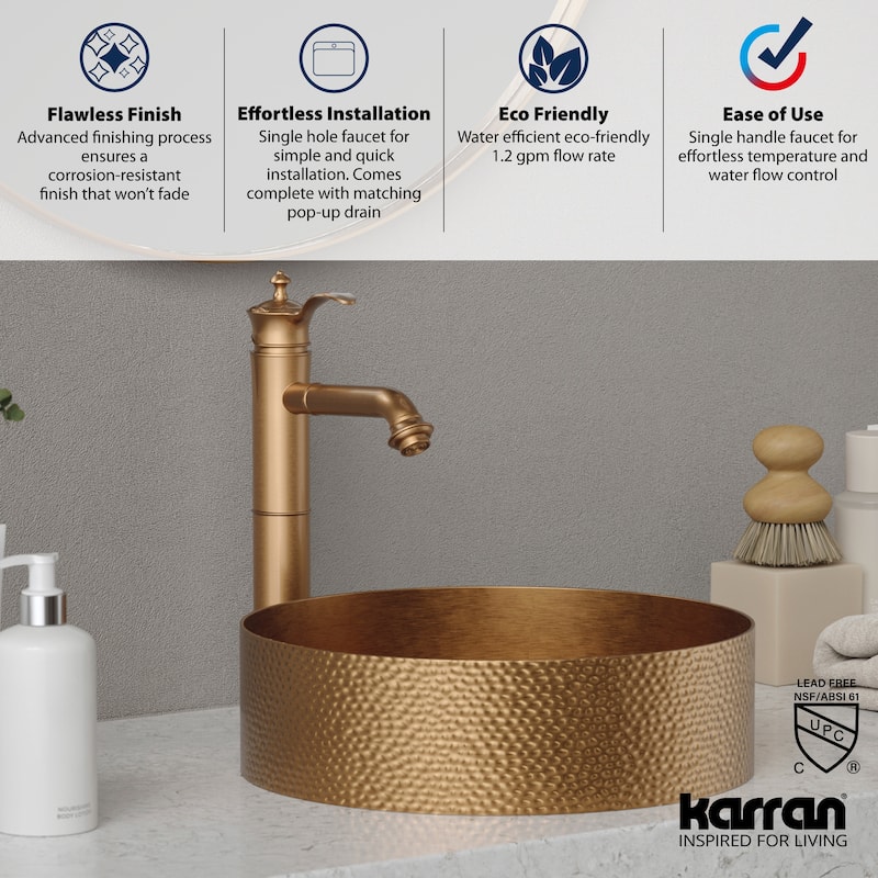 Karran Vineyard KBF472 Single-Handle Single Hole Vessel Bathroom Faucet with Matching Pop-up Drain