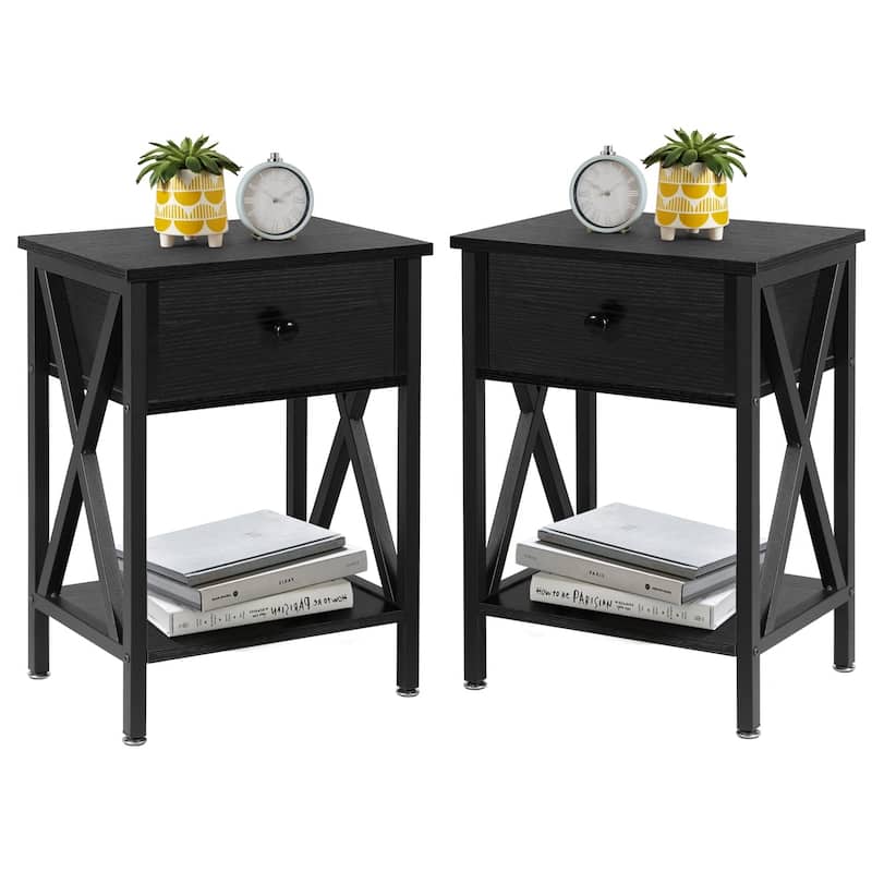 Javlergo Set of 2 Nightstand with 1 Drawer and Storage Shelf End Table Bedside Table for Bedroom Living room Office