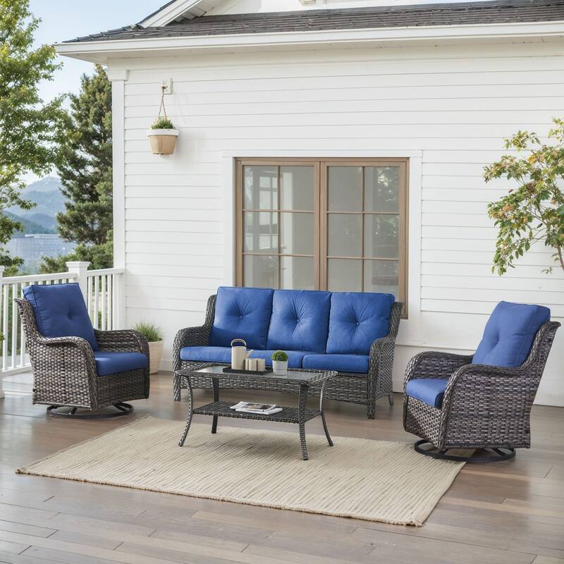 Outdoor Swivel Chairs with Sofa Table Grey-Blue - Grey - Grey - Blue