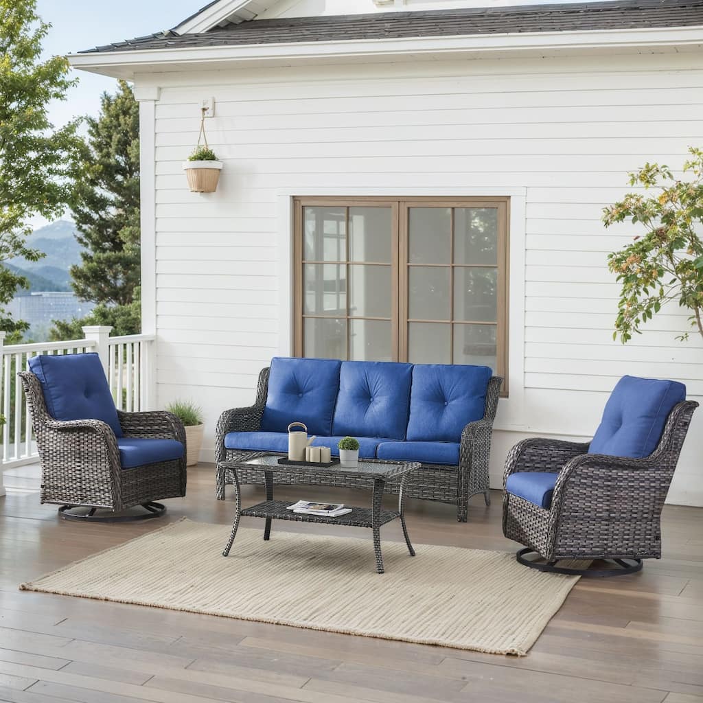 Outdoor Swivel Chairs with Sofa Table Grey-Blue - Grey