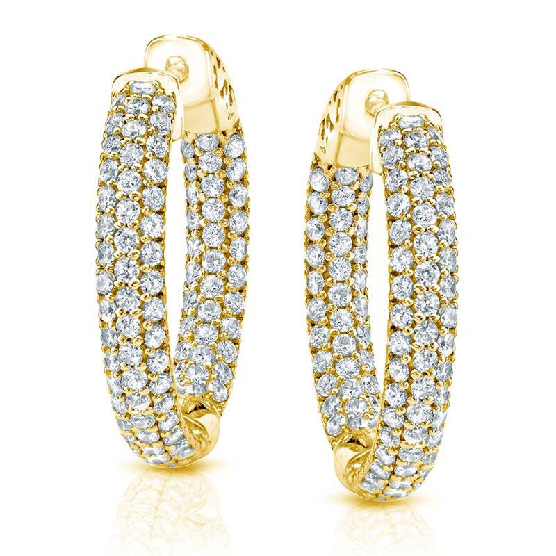 Auriya 14k Gold 2 1/2ctw Medium Pave Diamond Hoop Earrings - 0.94-inch - Yellow Gold
