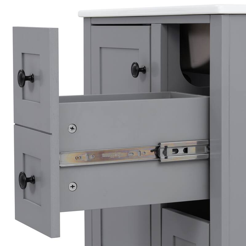 24 Inch Single Sink Bathroom Vanity, Integrated Ceramic Basin Bathroom Storage Cabinet