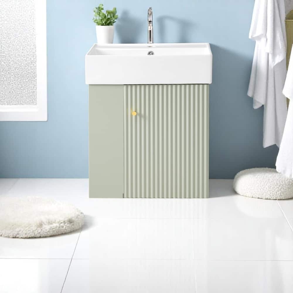 21.6" Wall-Mounted Bathroom Vanity with Ceramic Sink, Soft-Close Door, Left Storage, Modern Design