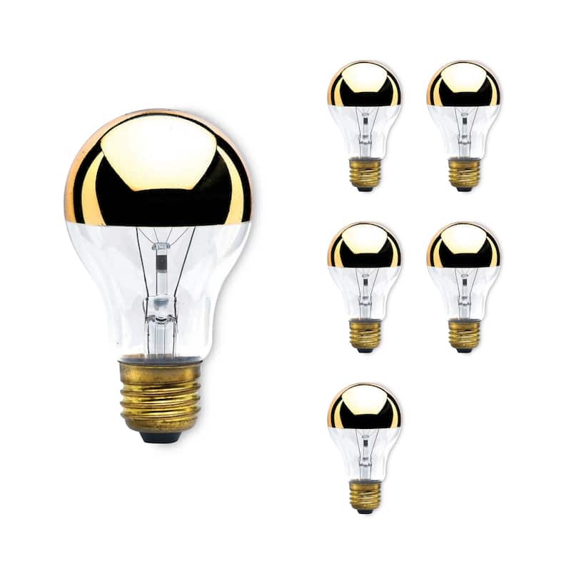 Bulbrite Pack of (6) 60 Watt Dimmable Half Gold A19 Incandescent Light Bulbs with Medium (E26) Base, 2700K Warm White Light