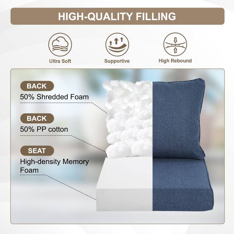 Aoodor Outdoor Deep Seat Cushion Set, Waterproof Patio Furniture Cushions with Adjustable Straps & Removable Cover, Set of 2