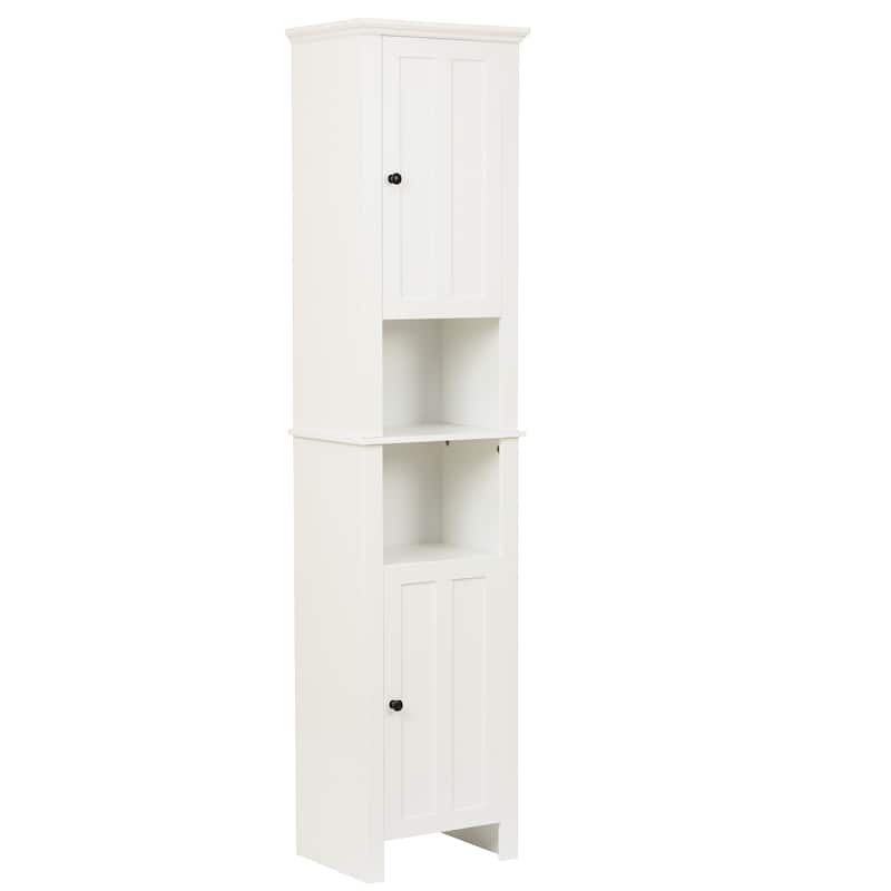 White MDF Wood 67-Inch Tall Tower Bathroom Linen Cabinet