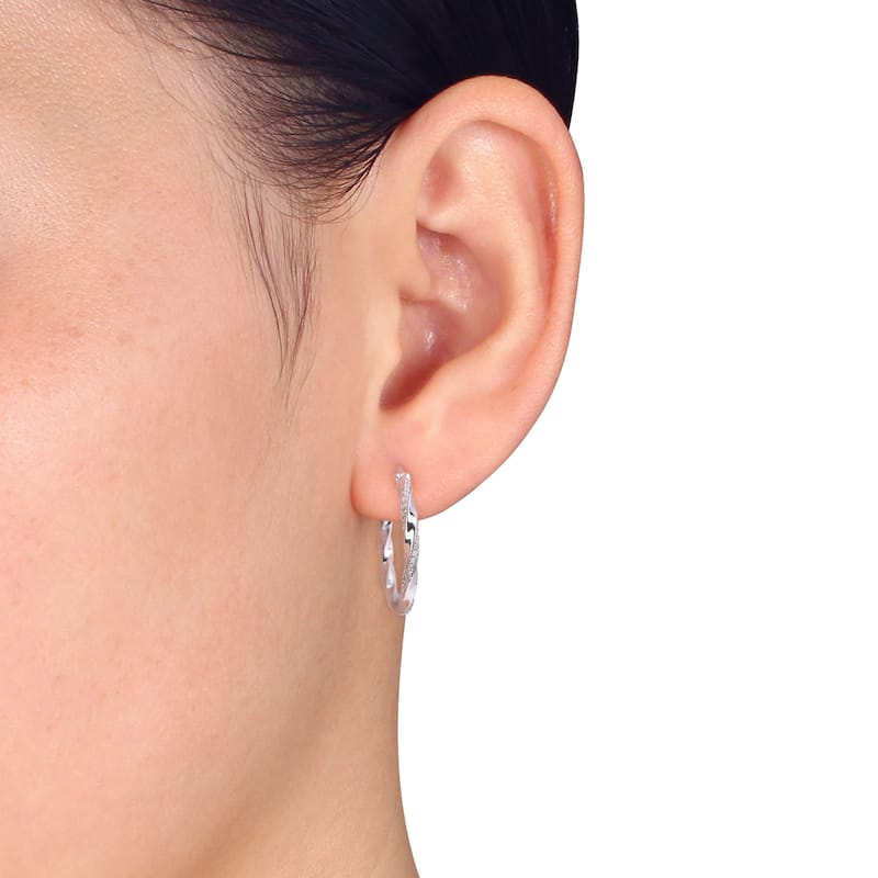 Miadora Sterling Silver 1/4ct TDW Diamond Twisted Hoop Earrings