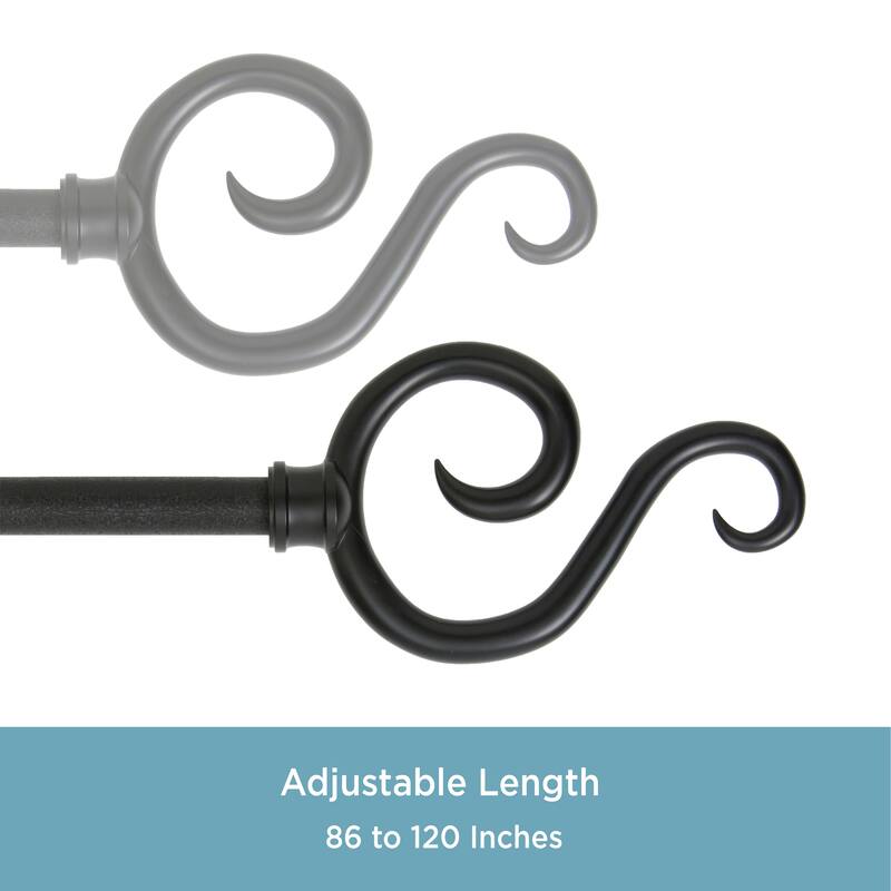 Kenney® Scroll Hook 5/8" Standard Decorative Window Curtain Rod, 28-48", Black