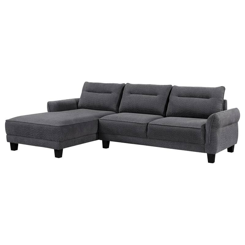 Cyra 110 Inch 2 Piece Sectional Sofa, Chaise, Gray Fabric, Welt Trim - Gray, Black - Left Facing