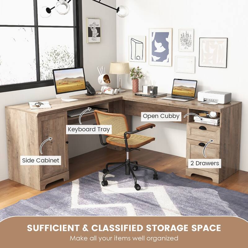 Gymax 66 Inch L-Shaped Computer Desk Spacious Corner Desk w/ Drawers &