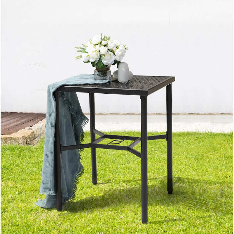 Outdoor 28 Inch Square Bar Table with Mesh Top and 1.57-Inch Umbrella Hole - Black