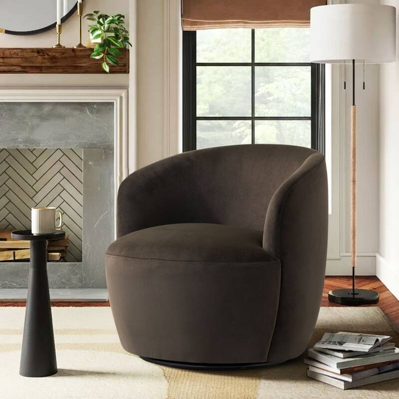 26.5" Wide Velvet Small Swivel Barrel Accent Chair(Set of 2)