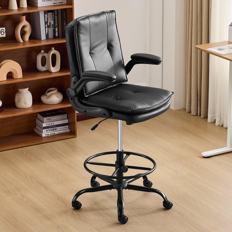 PU Tall Office Chair Drafting Chair With Adjustable Footrest Ring