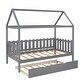 preview thumbnail 8 of 7, Gray Unique and Elegant Twin Size Solid Pine Wood House Bed with Trundle
