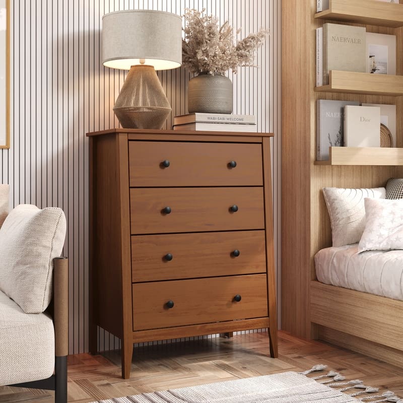 Jela Solid Wood 4 Drawer Dresser - Caramel