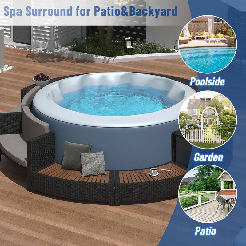 Outdoor Patio Rattan Spa Surround Frame Sofa Set with Storage Spaces, Bench and Cushions
