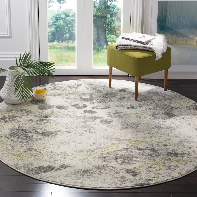 SAFAVIEH Watercolor Sophie Modern Abstract Rug - 6'7" Round - Ivory/Grey