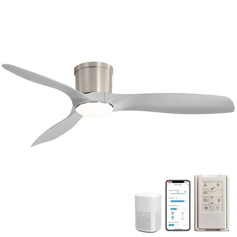Sofucor 52 Inch Low Profile Flush Mount Ceiling Fan With Light and Remote,3-ABS Blades Smart Optional,Reversible DC Motor - Smart(Remote+APP+Voice Control) - Nickel