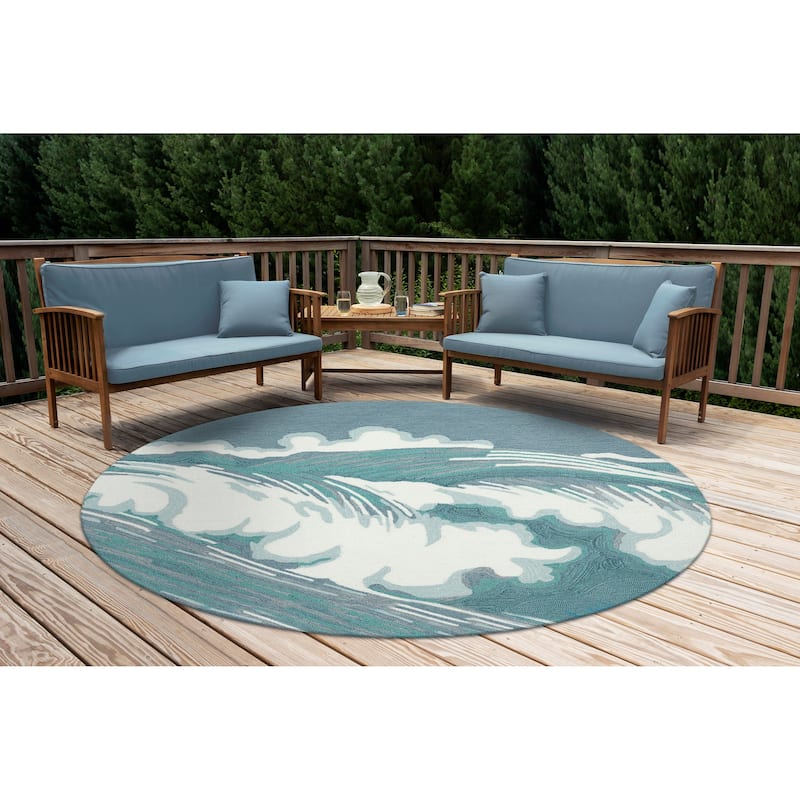 Liora Manne Capri Wave Indoor/Outdoor Area Rug - 8' Round - Aqua