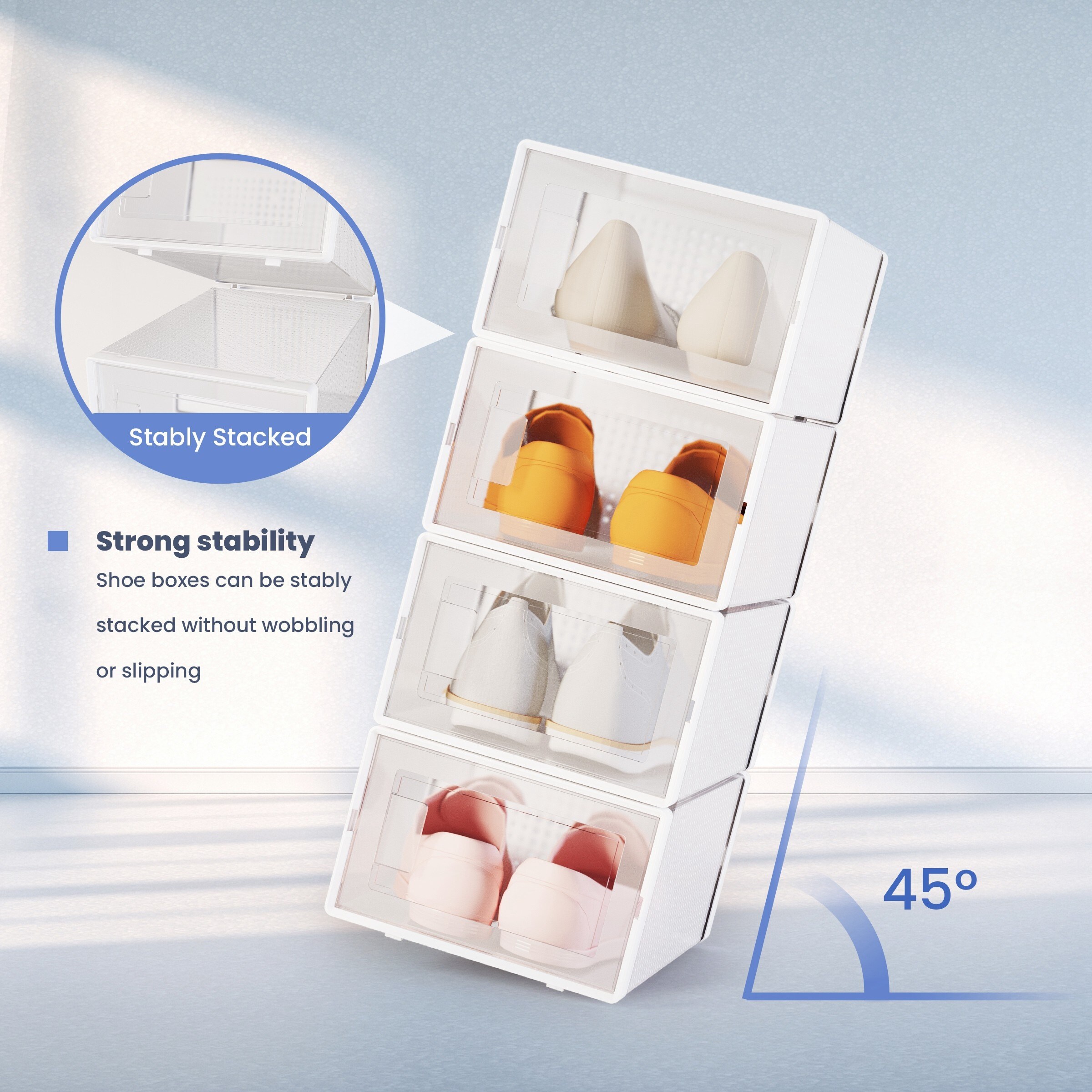 Pellebant Foldable Plastic Stackable Shoe Boxes Shoe Organizer for
