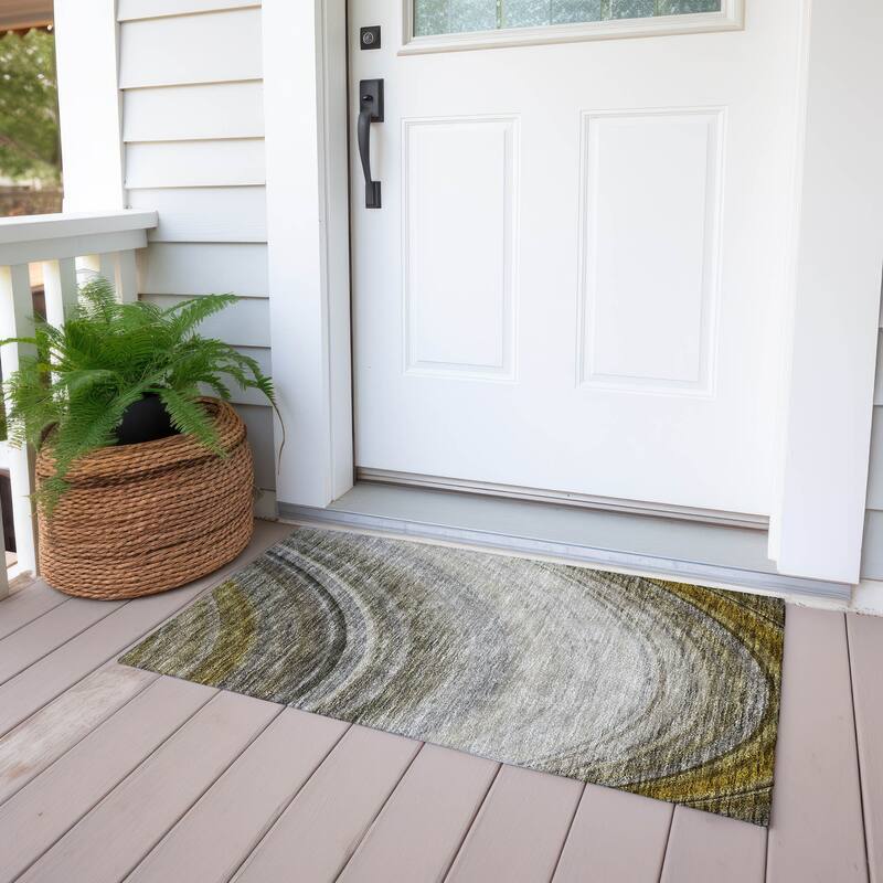 Machine Washable Indoor/ Outdoor Chantille Abstract Wave Rug
