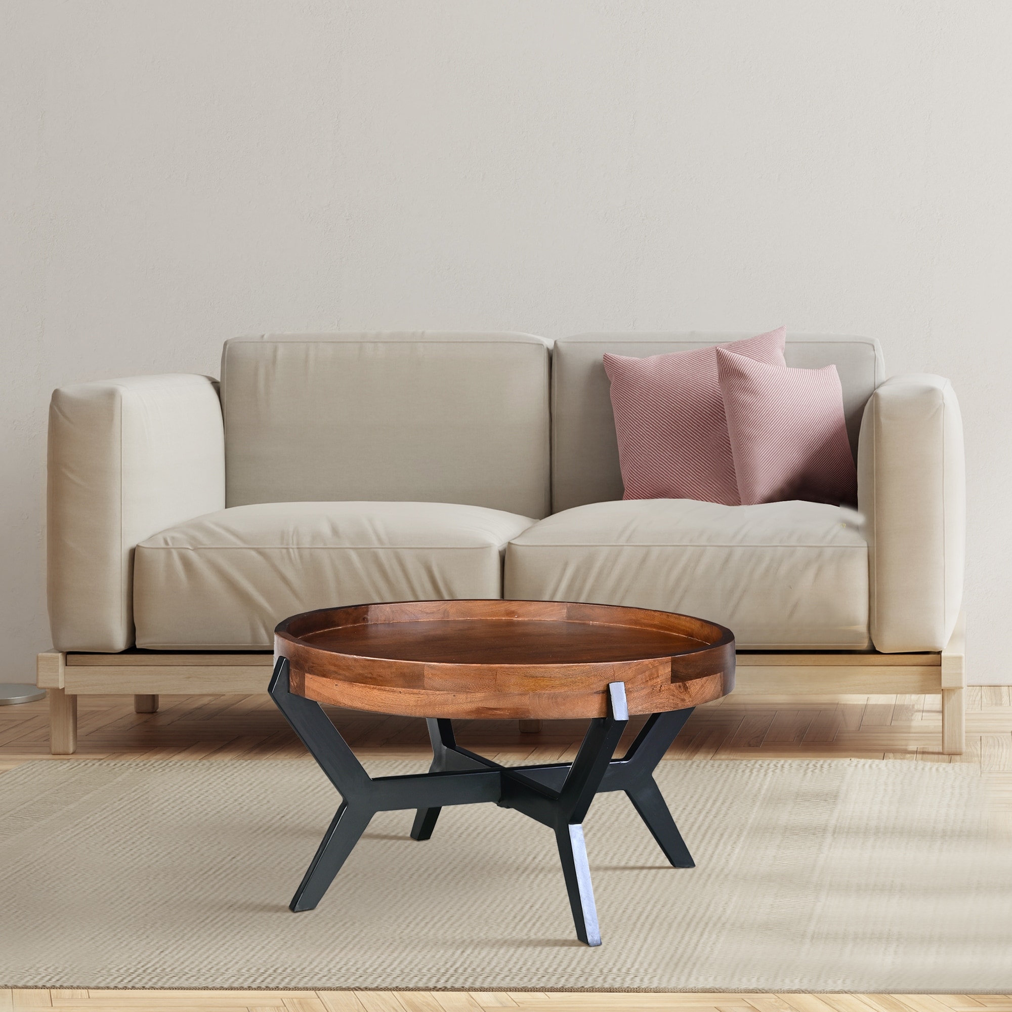 Round acacia outlet wood coffee table