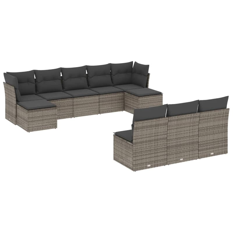 vidaXL Garden Sofa Set Gray PE rattan, powder-coated steel, 100% polyester - 21.7 x 21.7 x 14.6