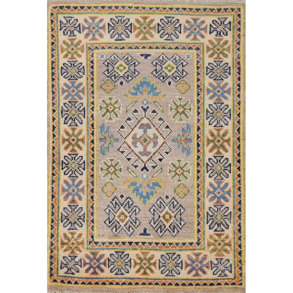 Traditional Kazak Foyer Rug Handmade Grey Wool Carpet - 2'0"x 3'0"