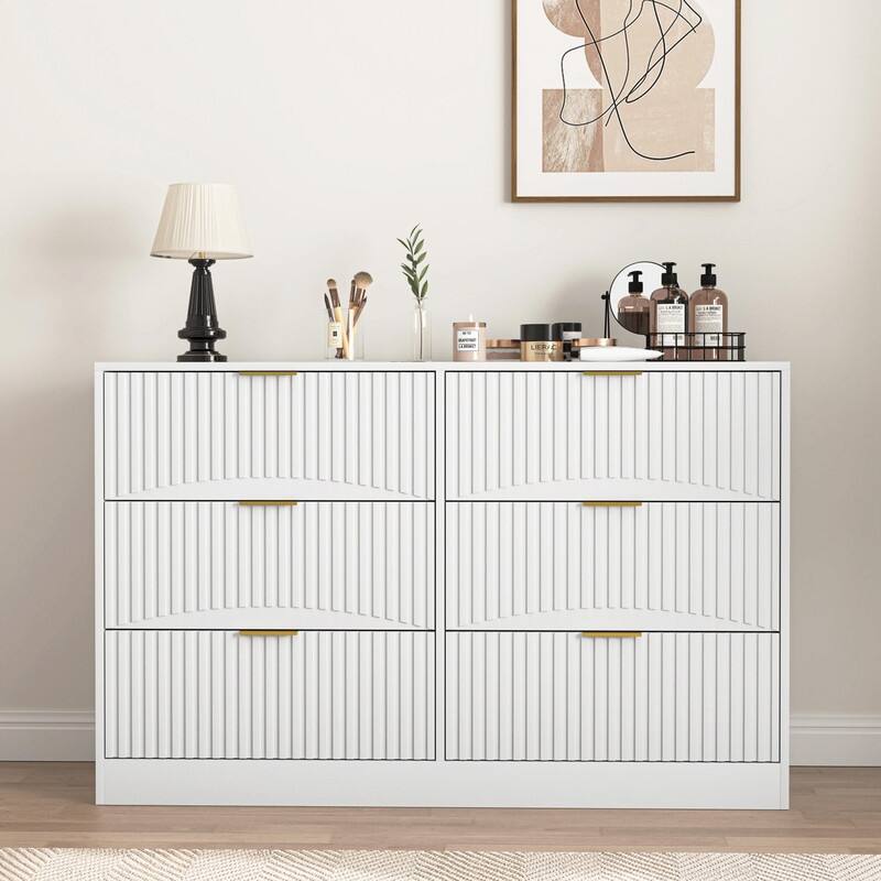 Modern 6-Drawer Dresser, Versatile Chest of Drawers for Bedroom, Living Room, Hallway, & Entryway - White