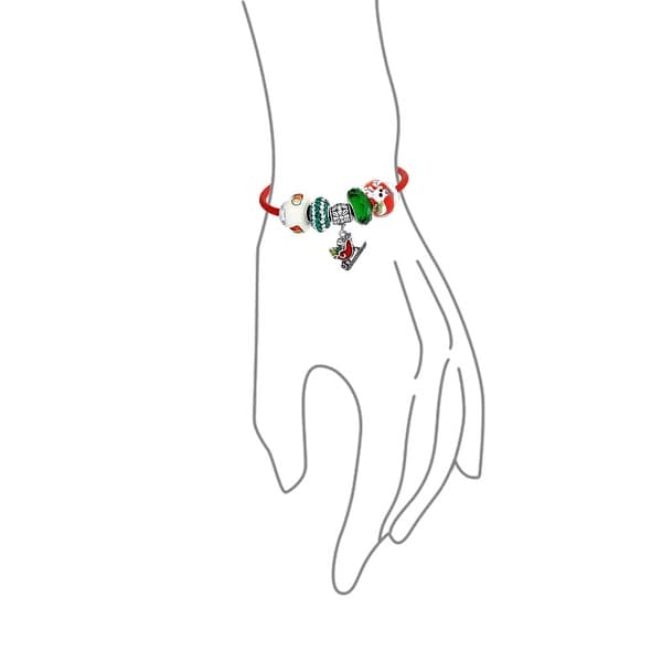 Sterling Silver Polished Green Red Crystal Christmas Tree Bead Charm