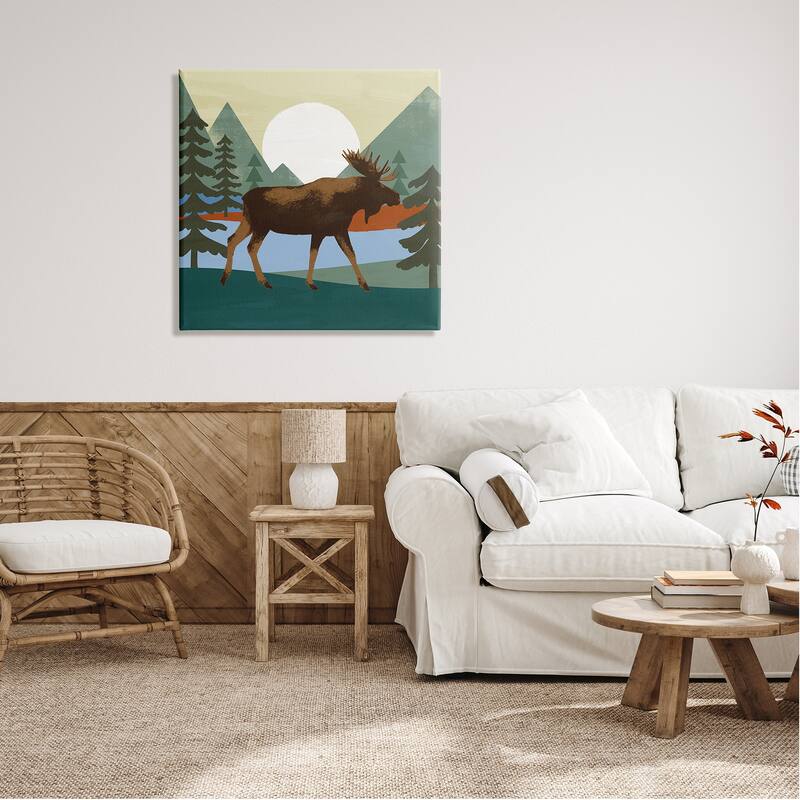 Stupell Lakeside Woodlands Moose Walking Setting Sun Canvas Wall Art