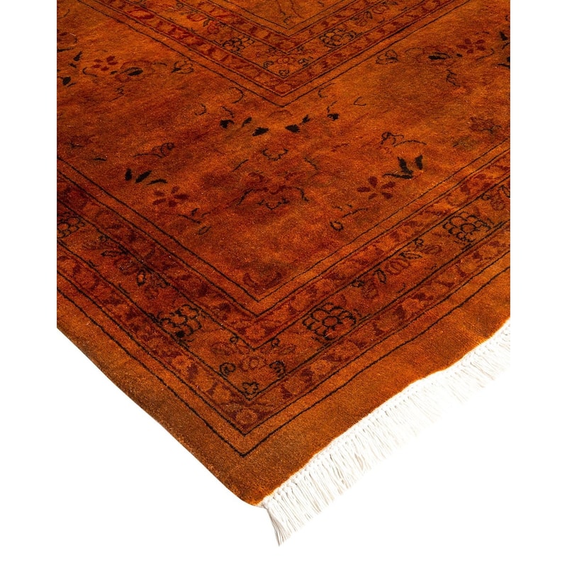 Overton Hand Knotted Wool Vintage Inspired Modern Contemporary Overdyed Orange Square Area Rug - 9' 11" x 10' 10"