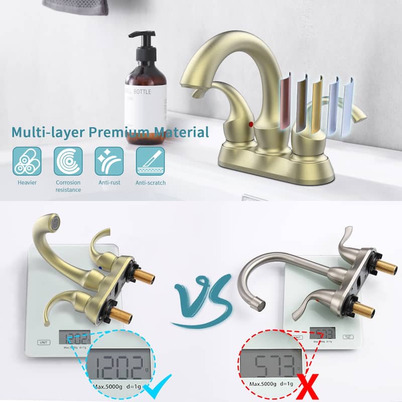 Modern 2 Handle Bathroom Sink Faucet with Pop Up Drain and Supply Hose, Aerator, Anti Fingerprint, Splash Proof, Water Saving