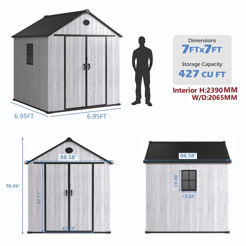 7.4 ft. W x 7.4 ft. D All-Weather Resin Outdoor Plastic Storage Shed
