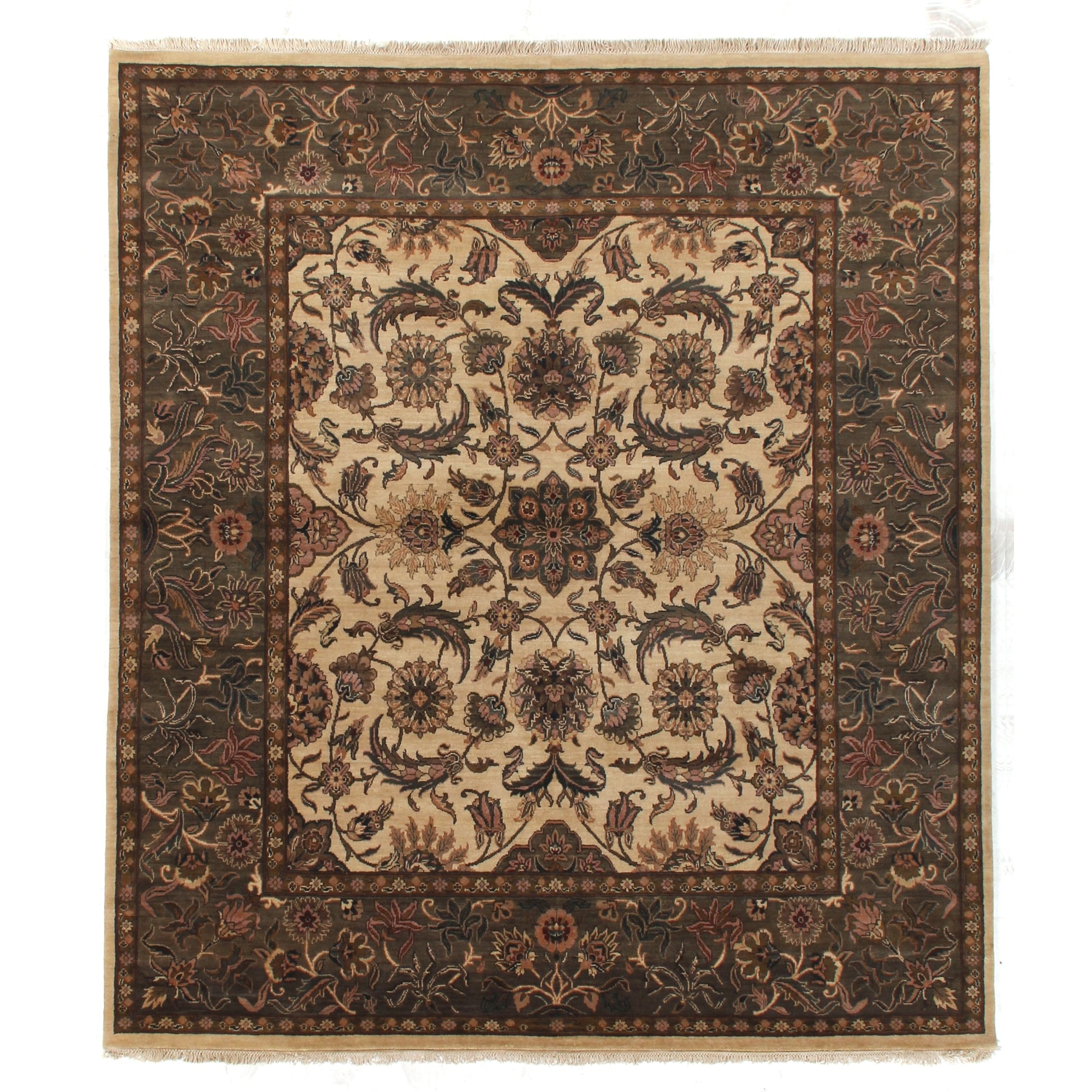 Moghul hand-knotted New Zealand Wool Ivory/Sage Area Rug - 8' Round