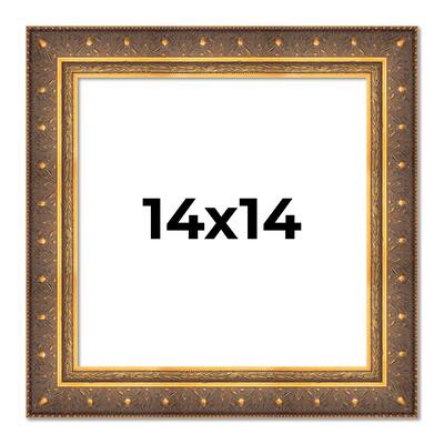14x14 Frame Vintage Gold Solid Wood Picture Frame | 2.5 Inch Moulding