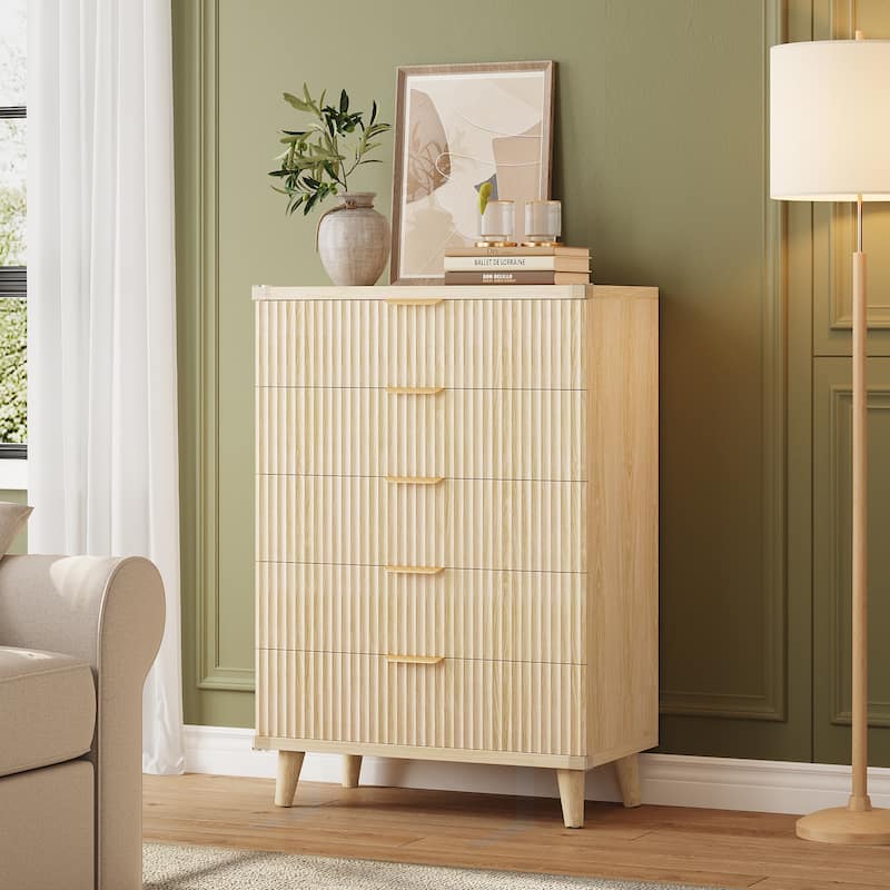 5 Drawer Tall Dresser for Bedroom, Slim Boho Bedroom Furniture