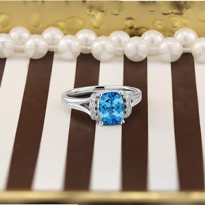Auriya 1 3/4ct Modern Cushion-cut Swiss Blue Topaz and Diamond Engagement Ring 1/4ctw 14k Gold