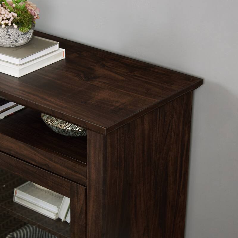 Modern TV Stand Media Stand Modern Entertainment Console for TV Up to 65" with Glass Door Open and Closed Storage Space