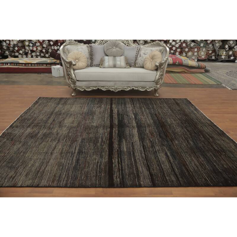 Vegetable Dye Wool Gabbeh Modern Area Rug Handmade Wool Carpet - 9' 7'' X 7' 11''