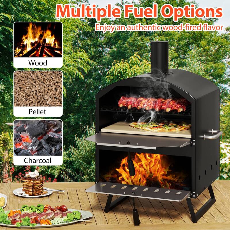 Costway 16" Outdoor Pizza Oven with Stone Peel & Grill Racks Folding - See Details