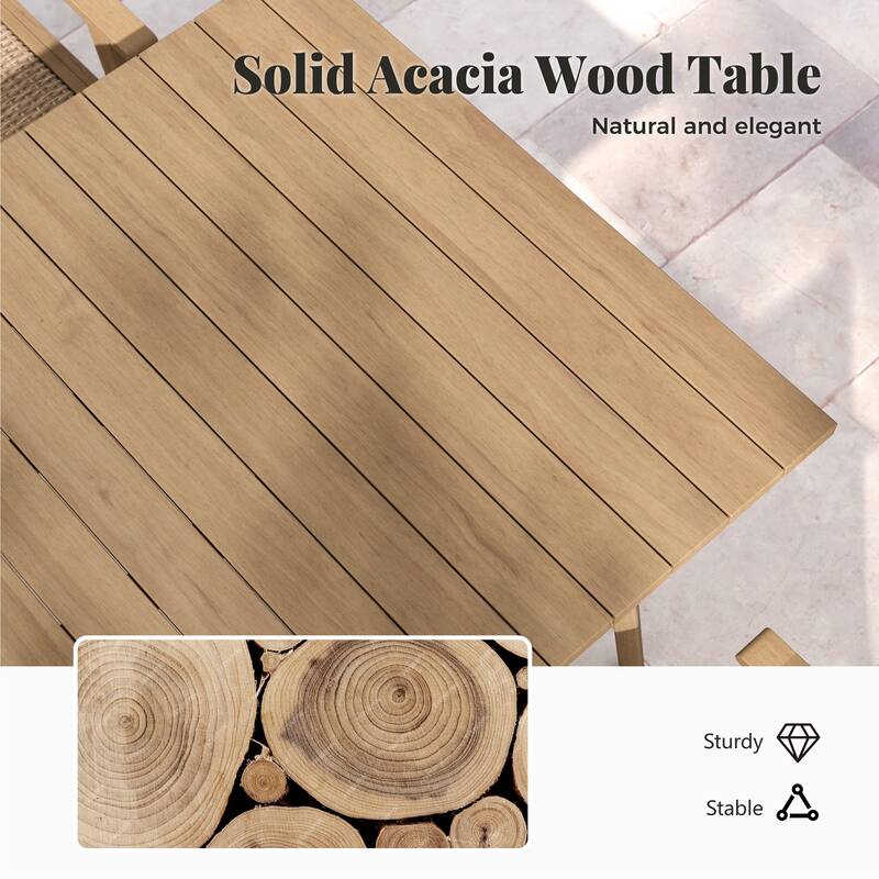 MAISON ARTS 7/9-Piece Acacia Wood Outdoor Dining Set, Teak Wooden Table & Dining Chairs with Wicker Seat and Back