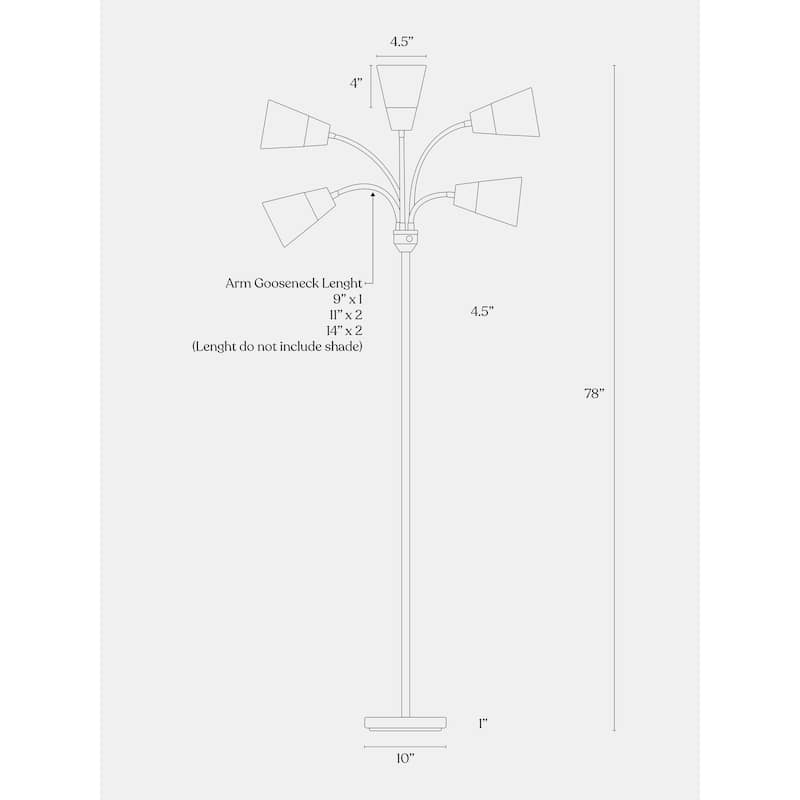 Brightech Medusa Modern 78 in. Classic Black Modern 5-Light Adjustable Gooseneck LED Floor Lamp with 5 Multicolored Cone Shades