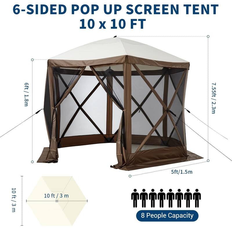 6-Sided Pop Up Gazebo Tent, with Carry Bag