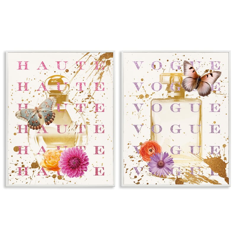 Stupell Glam Perfumes with Butterflies Framed Giclee Art Design By Susan Arnot (Set of 2) - 11 x 14 - White