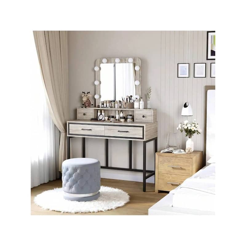 Sunvivi Makeup Vanity With 3 Color Dimmable Lighted Hollywood Mirror - Grey