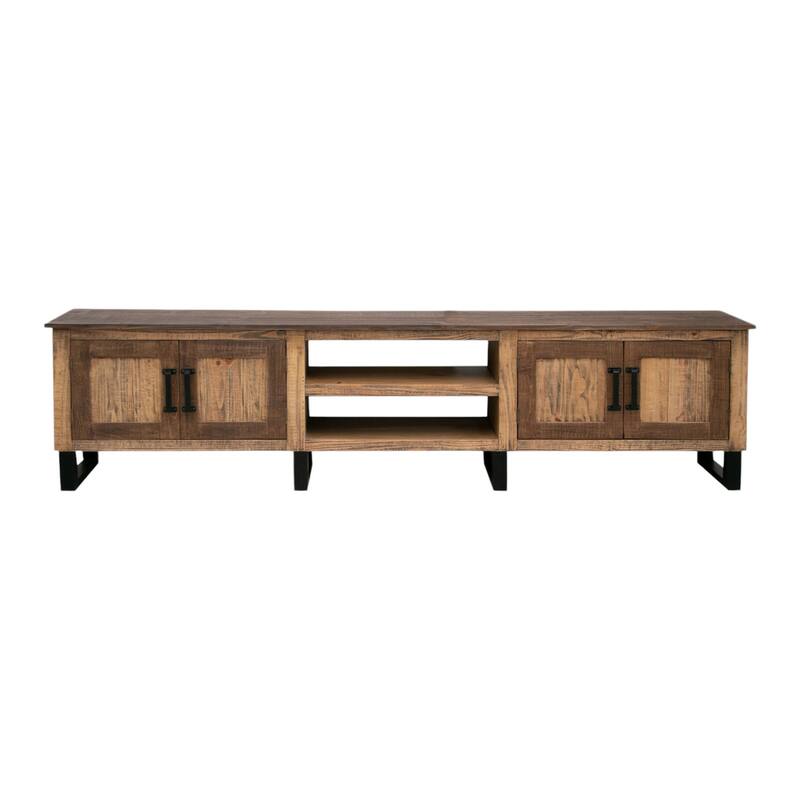 HomeRoots 93" Brown Solid Wood Cabinet Enclosed Storage Distressed TV Stand - 92.5' X '27' X '15.75