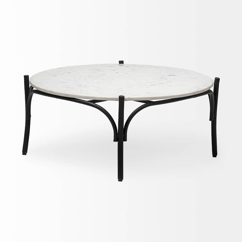 Etienne White Marble Top w/ Black Iron Frame Round Coffee Table - 36"W x 36"L x 15"H