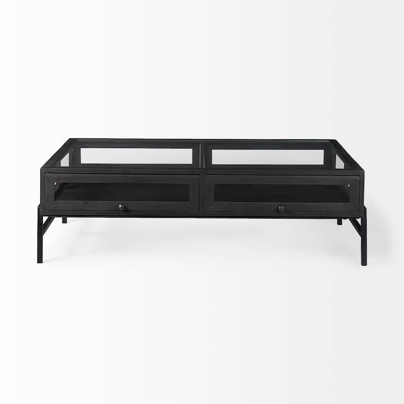 Arelius Dark Brown Solid Wood w/ Black Iron Base Rectangular Display Coffee Table - 48"L x 28"W x 15"H
