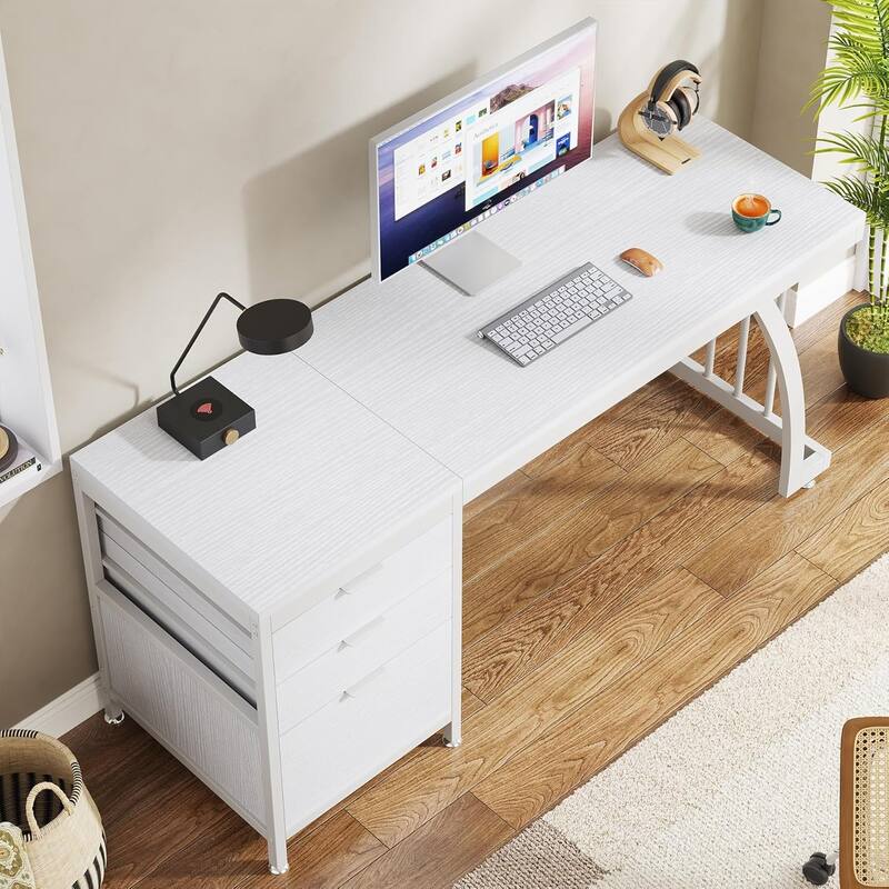 Computer Desk with 3 Drawers, 59" PC Desk Study Writing Table Workstation, Reversible File Storage for Home Office